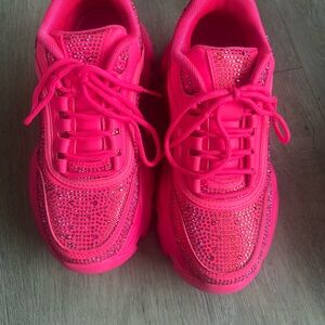 Vibrant Pink Rhinestone Sneakers